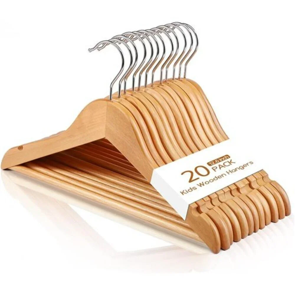 Childrens Wooden Hangers Kids Hangers 20 Pack Baby Hangers Nursery 360° Swivel